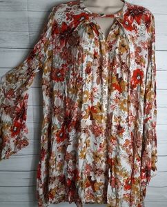 Umgee Floral Boho Long Bell Sleeved Keyhole Dress
